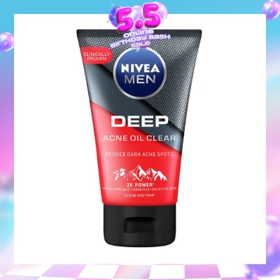 NIVEA - Men Deep Rapid Acne Oil Control Detox Mud Scrub (Helps Reduce Dark Acne Spots) 100g