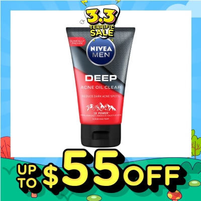 NIVEA Men Deep Rapid Acne Oil Control Detox Mud Scrub (Helps Reduce Dark Acne Spots) 100g