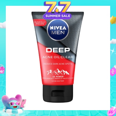 NIVEA - Men Deep Rapid Acne Oil Control Detox Mud Scrub (Helps Reduce Dark Acne Spots) 100g