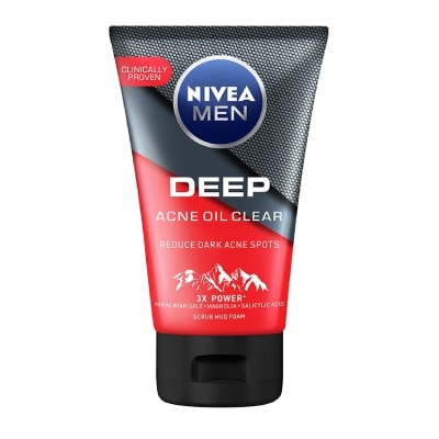 NIVEA Men Deep Rapid Acne Oil Control Detox Mud Scrub (Helps Reduce Dark Acne Spots) 100g