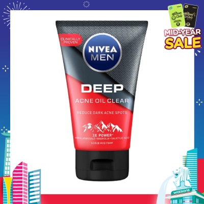 NIVEA Men Deep Rapid Acne Oil Control Detox Mud Scrub (Helps Reduce Dark Acne Spots) 100g
