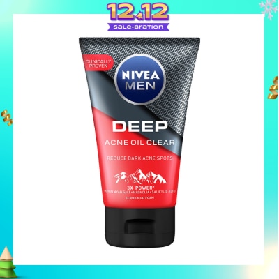 NIVEA Men Deep Rapid Acne Oil Control Detox Mud Scrub (Helps Reduce Dark Acne Spots) 100g