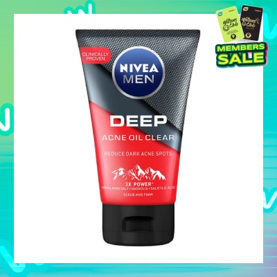 NIVEA Men Deep Rapid Acne Oil Control Detox Mud Scrub (Helps Reduce Dark Acne Spots) 100g