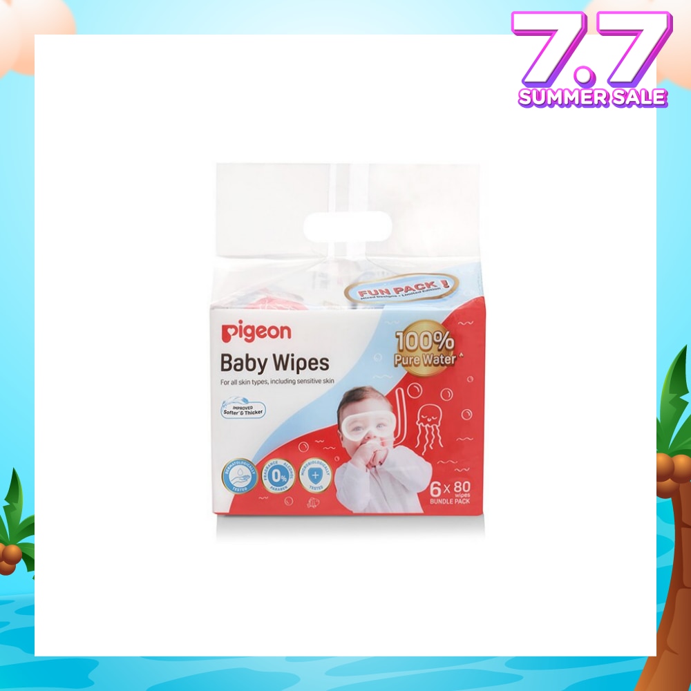 Baby Wipes 100% Pure Water (Suitable for All Skin Types & Sensitive Skin) 80s x 6 Pack
