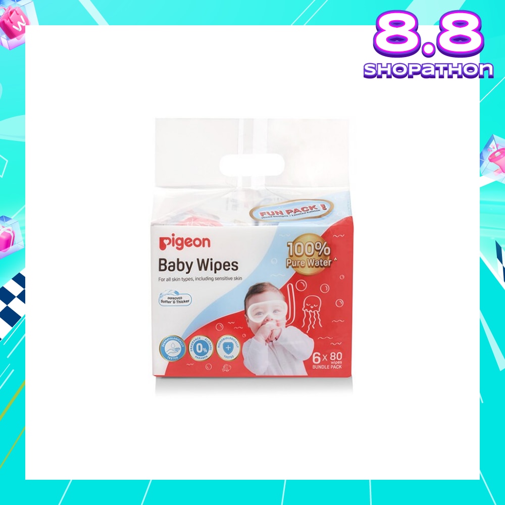 Baby Wipes 100% Pure Water (Suitable for All Skin Types & Sensitive Skin) 80s x 6 Pack