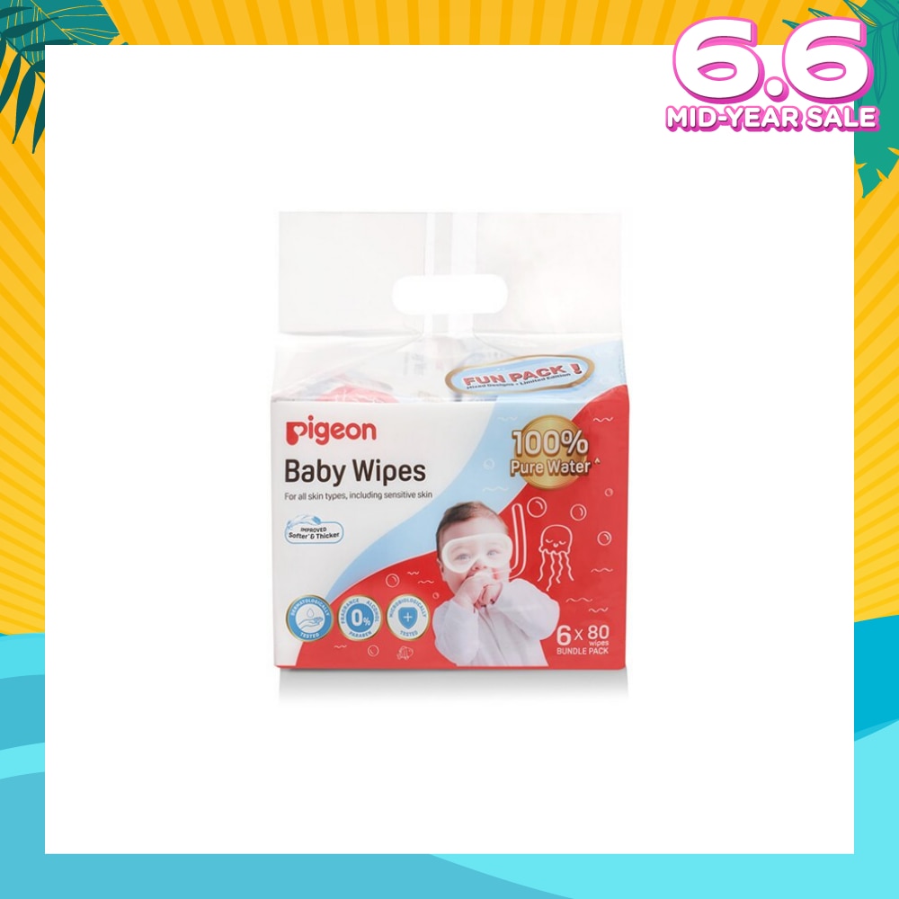 Baby Wipes 100% Pure Water (Suitable for All Skin Types & Sensitive Skin) 80s x 6 Pack