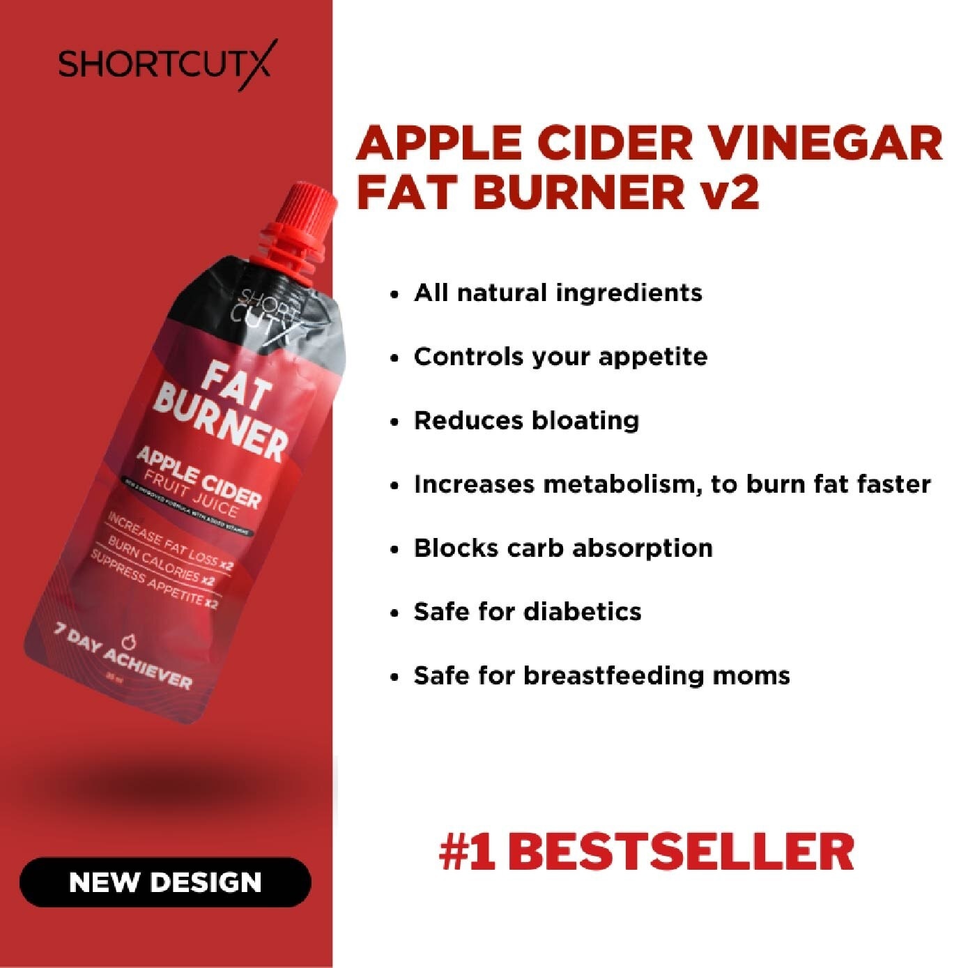 Apple Cider Vinegar Fat Burner Juice Sachet (Aids In Weight Loss + Boosts Metabolism + Blocks Carb Absorption)35ml X 7s