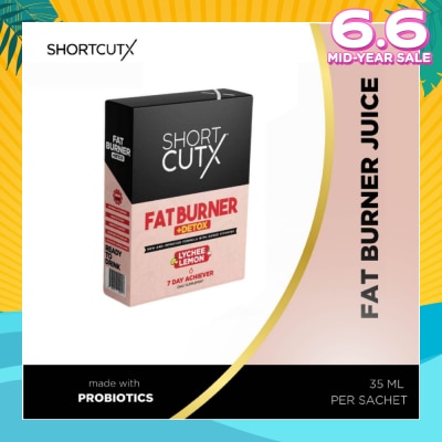 SHORTCUTX Lychee Lemon Fat Burner Sachet (Burns Fat + Boosts Metabolism + Detoxes Body) 35ml X 7s