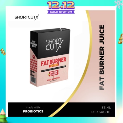 SHORTCUTX Lychee Lemon Fat Burner Sachet (Burns Fat + Boosts Metabolism + Detoxes Body) 35ml X 7s