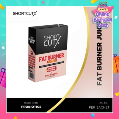 SHORTCUTX Lychee Lemon Fat Burner Sachet (Burns Fat + Boosts Metabolism + Detoxes Body) 35ml X 7s