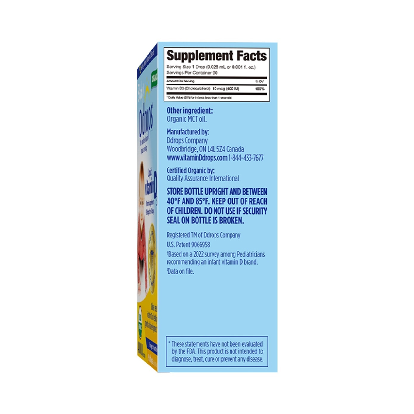 Organic Baby Liquid Vitamin D3 400 IU 90 Drops 2.5ml
