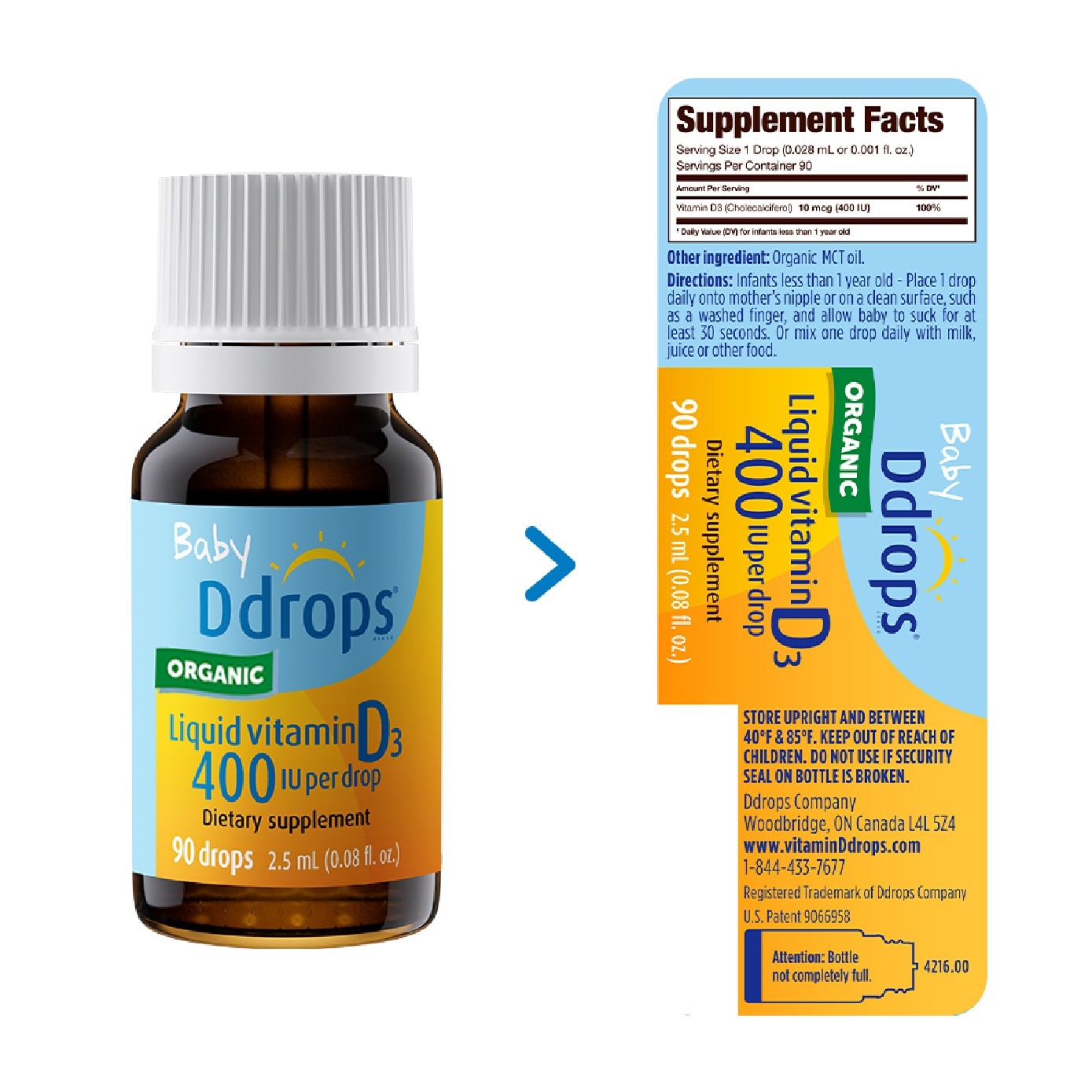 Organic Baby Liquid Vitamin D3 400 IU 90 Drops 2.5ml