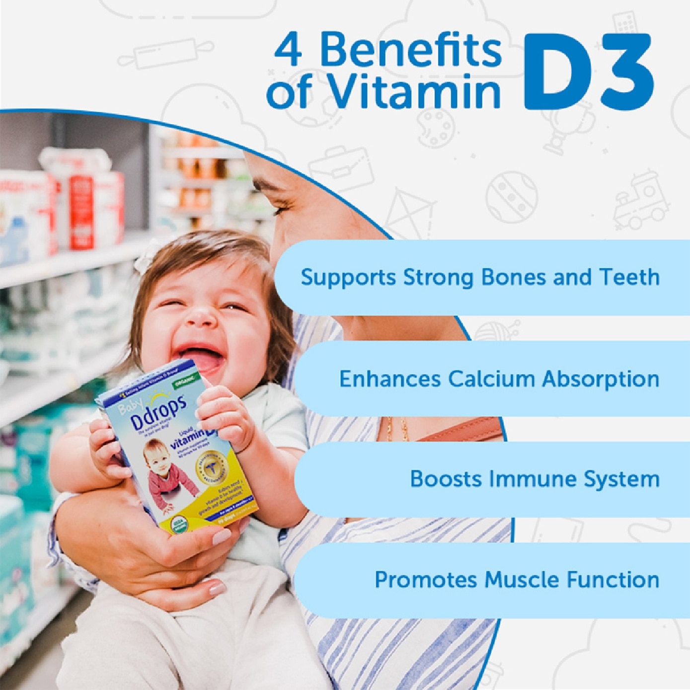 Organic Baby Liquid Vitamin D3 400 IU 90 Drops 2.5ml