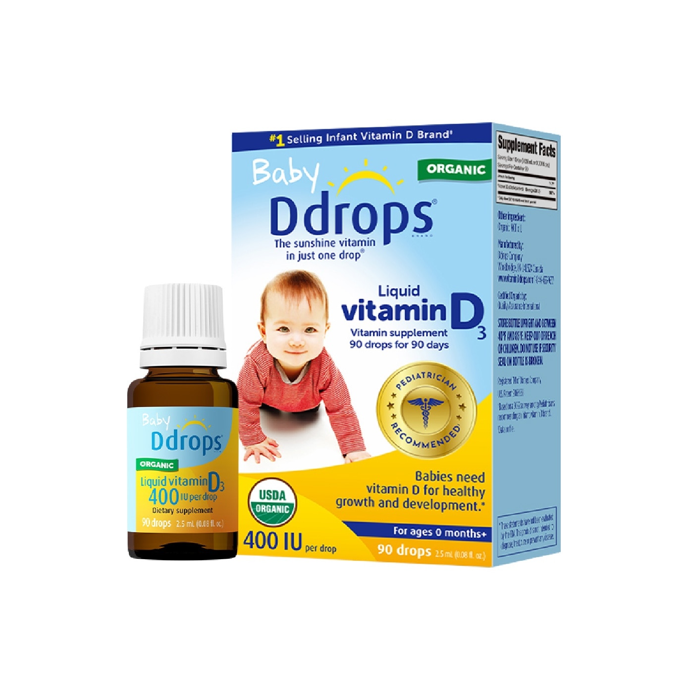 Organic Baby Liquid Vitamin D3 400 IU 90 Drops 2.5ml