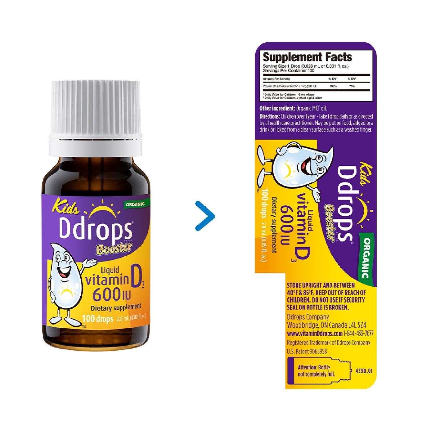 Organic Kids Vitamin D3 Booster Liquid 600 IU 100 Drops 2.8ml