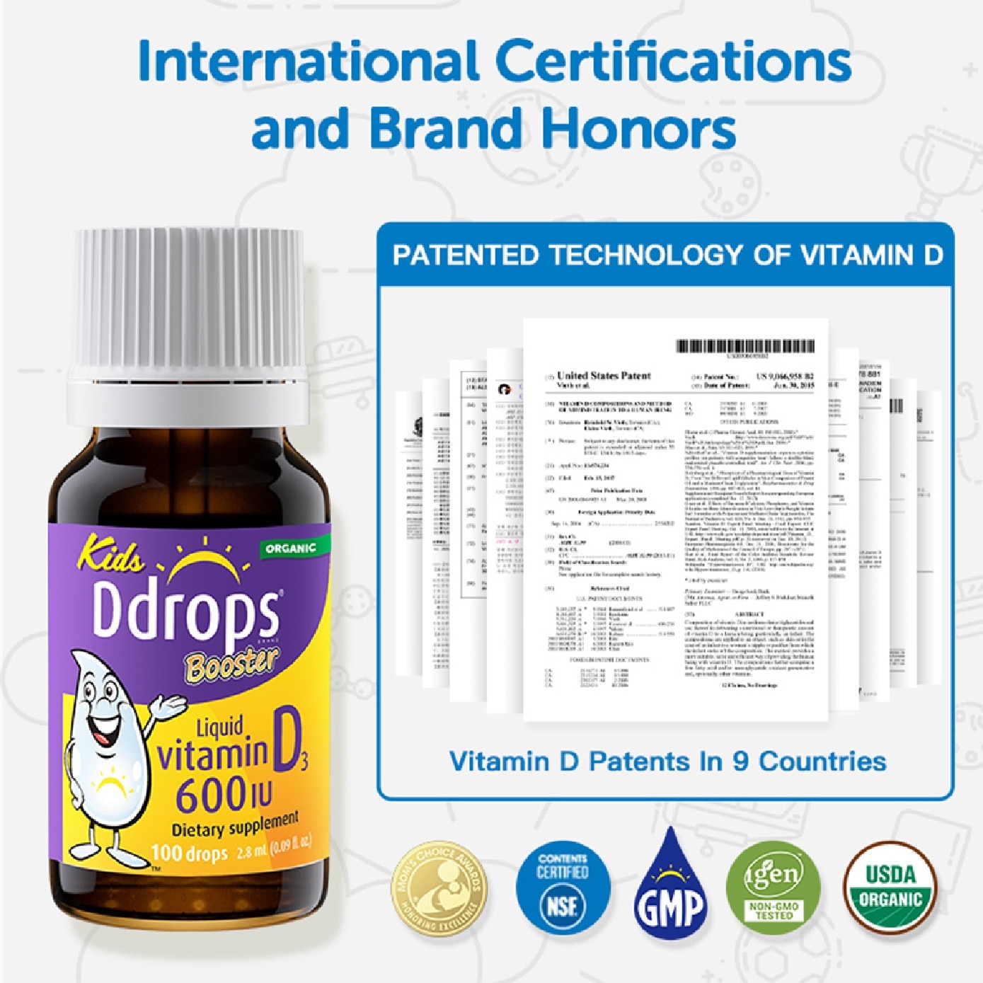 Organic Kids Vitamin D3 Booster Liquid 600 IU 100 Drops 2.8ml