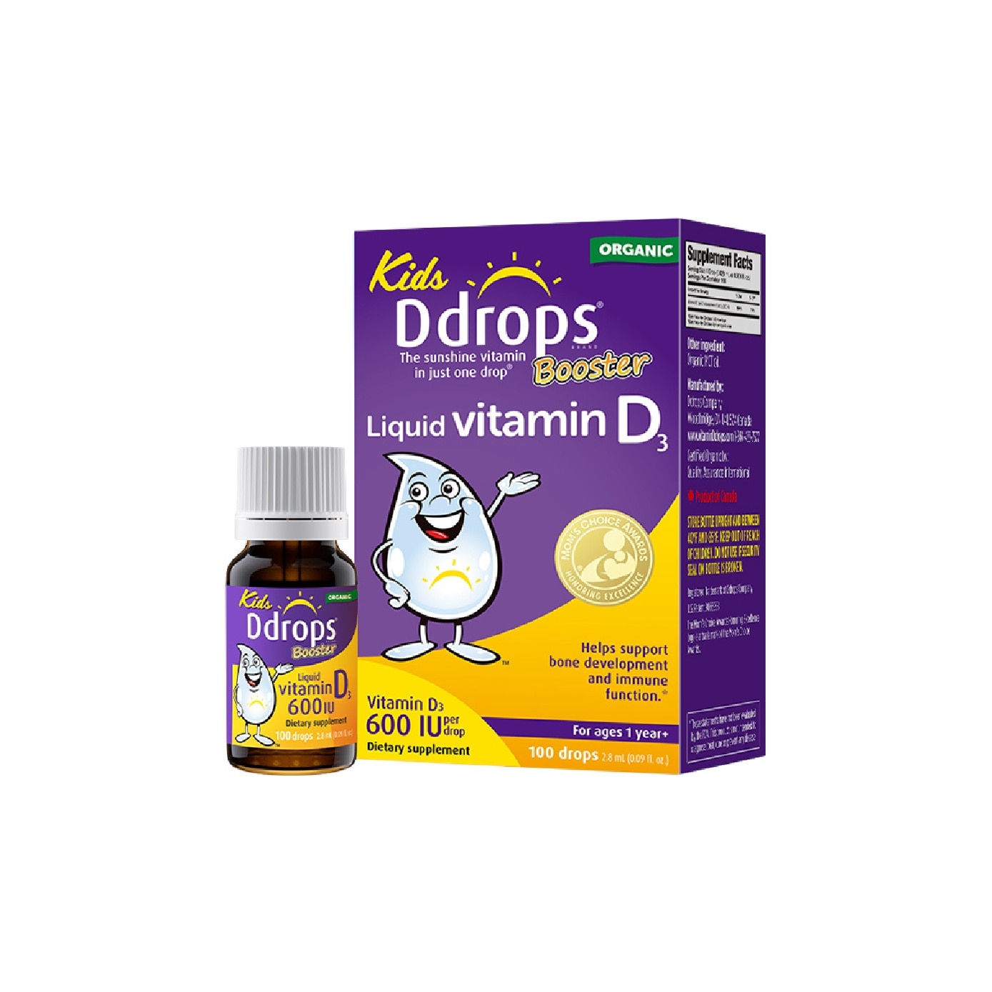 Organic Kids Vitamin D3 Booster Liquid 600 IU 100 Drops 2.8ml