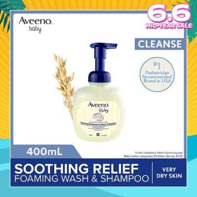 AVEENO BABY Soothing Relief Foaming Wash and Shampoo with Vitamin E and Natural Oat Extract (For Dry to Very Dry Sensitive Skin) 400ml
