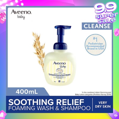 AVEENO BABY Soothing Relief Foaming Wash and Shampoo with Vitamin E and Natural Oat Extract (For Dry to Very Dry Sensitive Skin) 400ml