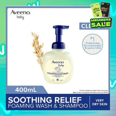 AVEENO BABY Soothing Relief Foaming Wash and Shampoo with Vitamin E and Natural Oat Extract (For Dry to Very Dry Sensitive Skin) 400ml