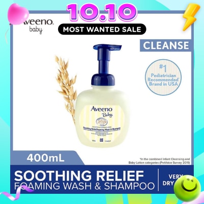 AVEENO BABY Soothing Relief Foaming Wash and Shampoo with Vitamin E and Natural Oat Extract (For Dry to Very Dry Sensitive Skin) 400ml image