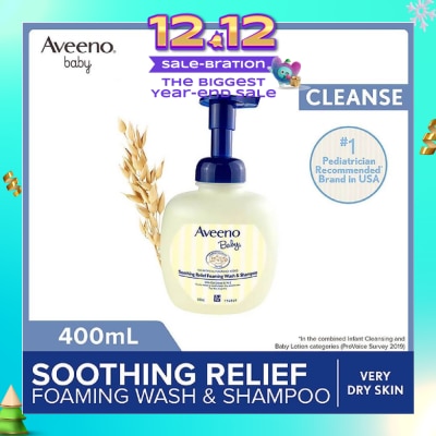 AVEENO BABY Soothing Relief Foaming Wash and Shampoo with Vitamin E and Natural Oat Extract (For Dry to Very Dry Sensitive Skin) 400ml