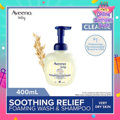 AVEENO BABY Soothing Relief Foaming Wash and Shampoo with Vitamin E and Natural Oat Extract (For Dry to Very Dry Sensitive Skin) 400ml
