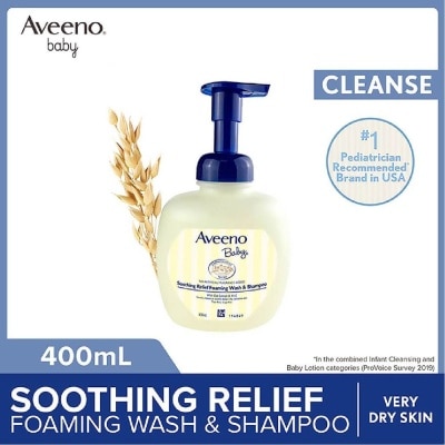 AVEENO BABY Soothing Relief Foaming Wash and Shampoo with Vitamin E and Natural Oat Extract (For Dry to Very Dry Sensitive Skin) 400ml