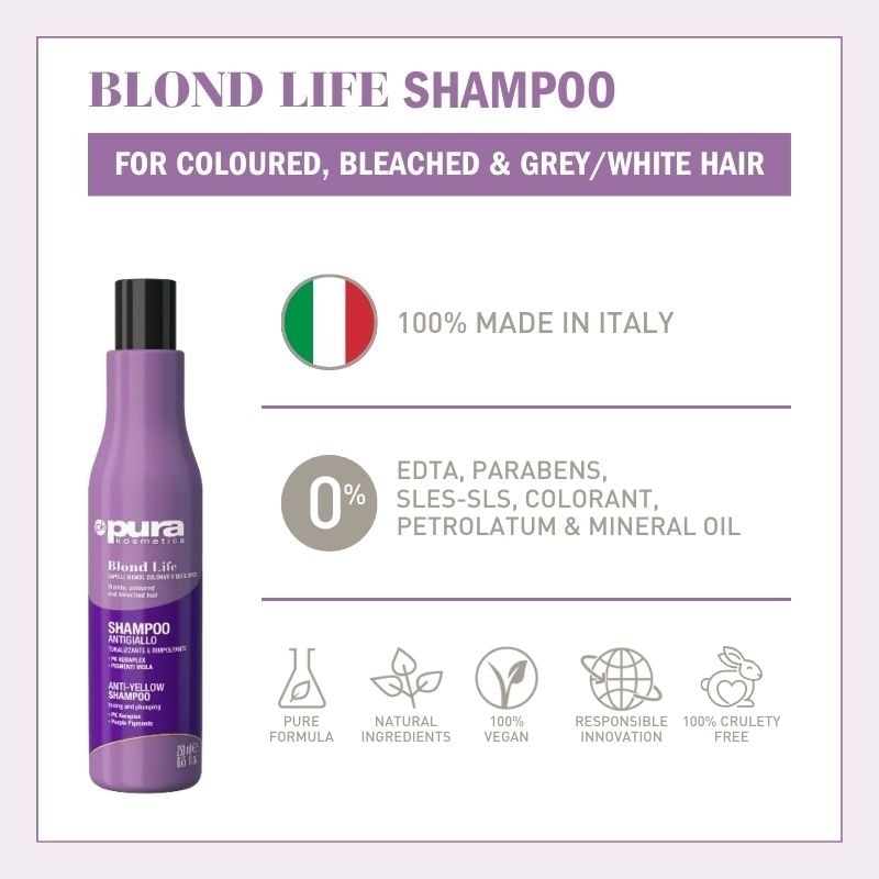 Blond Life Anti Yellow Shampoo (For Coloured + Bleached & Grey White Hair) 250ml