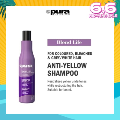PURA KOSMETICA Blond Life Anti Yellow Shampoo (For Coloured + Bleached & Grey White Hair) 250ml