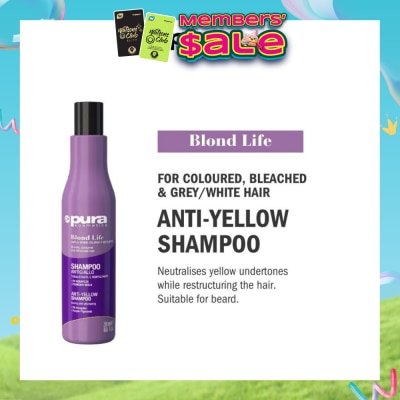 PURA KOSMETICA - Blond Life Anti Yellow Shampoo (For Coloured + Bleached & Grey White Hair) 250ml