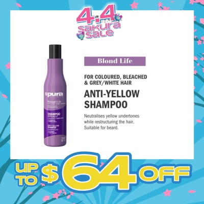 PURA KOSMETICA - Blond Life Anti Yellow Shampoo (For Coloured + Bleached & Grey White Hair) 250ml