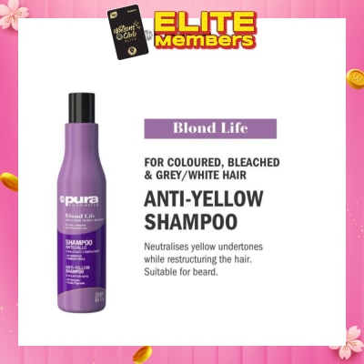 PURA KOSMETICA Blond Life Anti Yellow Shampoo (For Coloured + Bleached & Grey White Hair) 250ml