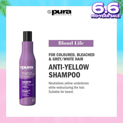 PURA KOSMETICA Blond Life Anti Yellow Shampoo (For Coloured + Bleached & Grey White Hair) 250ml