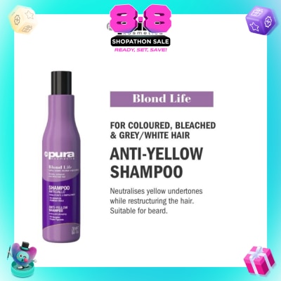 PURA KOSMETICA - Blond Life Anti Yellow Shampoo (For Coloured + Bleached & Grey White Hair) 250ml