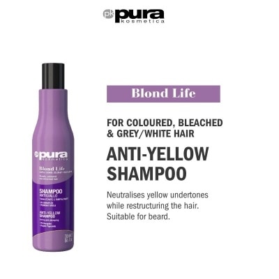 PURA KOSMETICA Blond Life Anti Yellow Shampoo (For Coloured + Bleached & Grey White Hair) 250ml