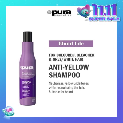 PURA KOSMETICA Blond Life Anti Yellow Shampoo (For Coloured + Bleached & Grey White Hair) 250ml