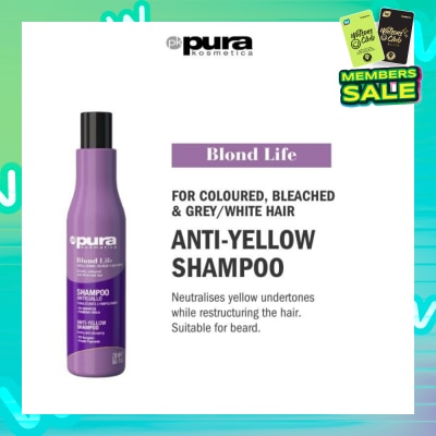 PURA KOSMETICA Blond Life Anti Yellow Shampoo (For Coloured + Bleached & Grey White Hair) 250ml