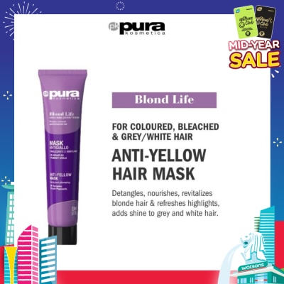 PURA KOSMETICA Blond Life Anti Yellow Mask (For Coloured + Bleached & Grey White Hair) 200ml