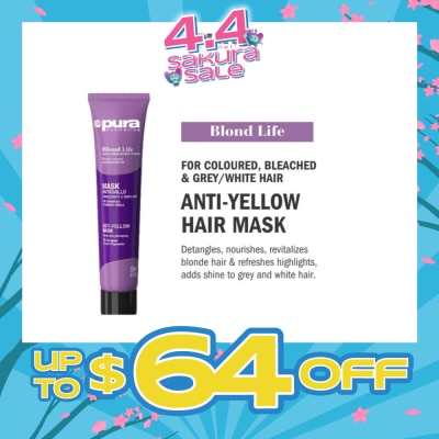 PURA KOSMETICA - Blond Life Anti Yellow Mask (For Coloured + Bleached & Grey White Hair) 200ml