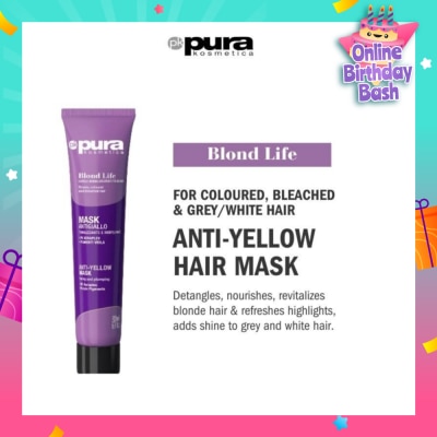 PURA KOSMETICA Blond Life Anti Yellow Mask (For Coloured + Bleached & Grey White Hair) 200ml