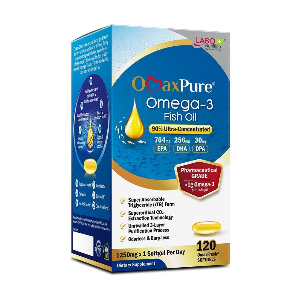 OmaxPure Omega 3 Fish Oil Dietary Supplement (Odourless, For Heart, Joint, Brain, Immune, Overall Health) 120s