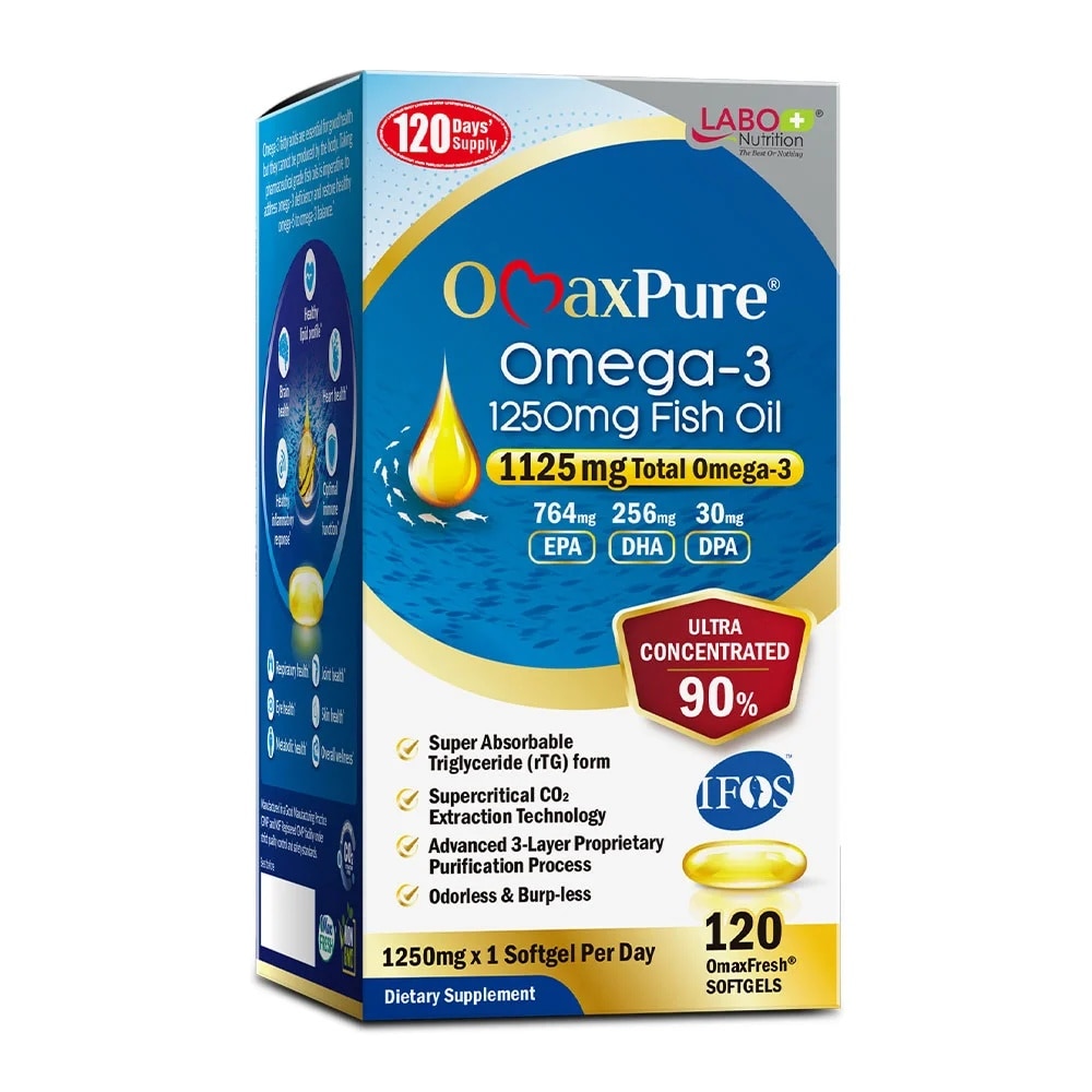 OmaxPure Omega-3 1250mg Fish Oil Dietary Supplement Softgel (For Heart, Joint, Brain, Eye, Immune & Overall Health) 120s