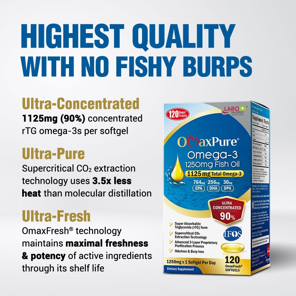 OmaxPure Omega-3 1250mg Fish Oil Dietary Supplement Softgel (For Heart, Joint, Brain, Eye, Immune & Overall Health) 120s