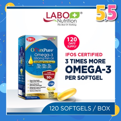 LABO NUTRITION OmaxPure Omega-3 1250mg Fish Oil Dietary Supplement Softgel (For Heart, Joint, Brain, Eye, Immune & Overall Health) 120s