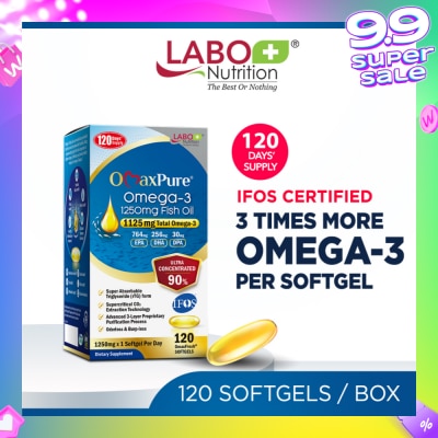 LABO NUTRITION OmaxPure Omega-3 1250mg Fish Oil Dietary Supplement Softgel (For Heart, Joint, Brain, Eye, Immune & Overall Health) 120s