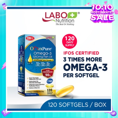 LABO NUTRITION OmaxPure Omega-3 1250mg Fish Oil Dietary Supplement Softgel (For Heart, Joint, Brain, Eye, Immune & Overall Health) 120s
