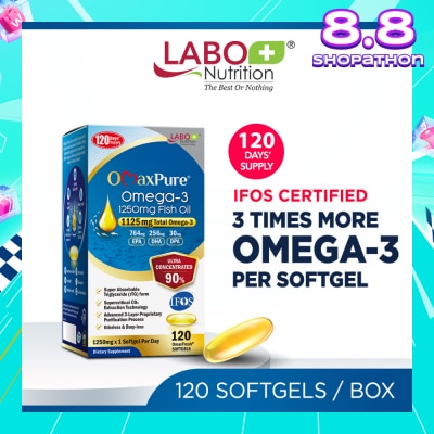 LABO NUTRITION OmaxPure Omega-3 1250mg Fish Oil Dietary Supplement Softgel (For Heart, Joint, Brain, Eye, Immune & Overall Health) 120s