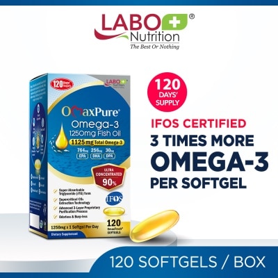 LABO NUTRITION OmaxPure Omega-3 1250mg Fish Oil Dietary Supplement Softgel (For Heart, Joint, Brain, Eye, Immune & Overall Health) 120s