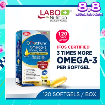 LABO NUTRITION OmaxPure Omega-3 1250mg Fish Oil Dietary Supplement Softgel (For Heart, Joint, Brain, Eye, Immune & Overall Health) 120s